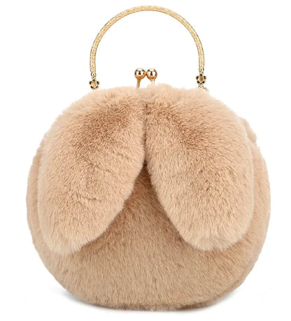 Plush Chain Ear Handbag for Kids – Cute Cartoon Faux Fur Shoulder Bag