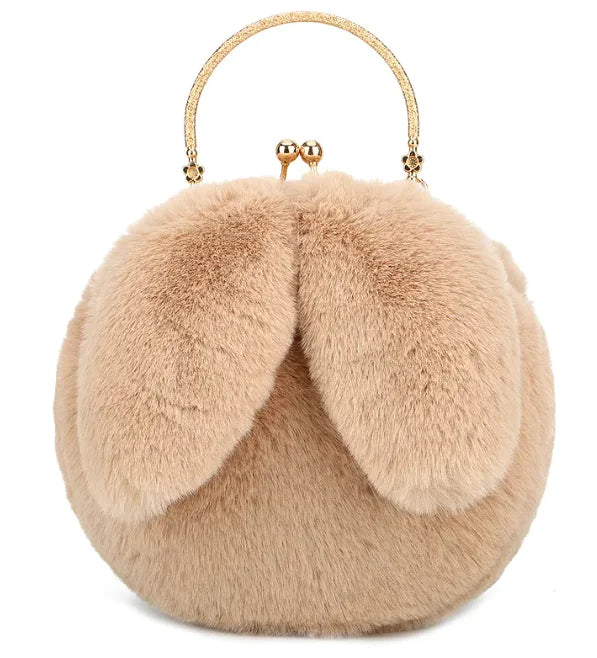 Plush Chain Ear Handbag for Kids – Cute Cartoon Faux Fur Shoulder Bag