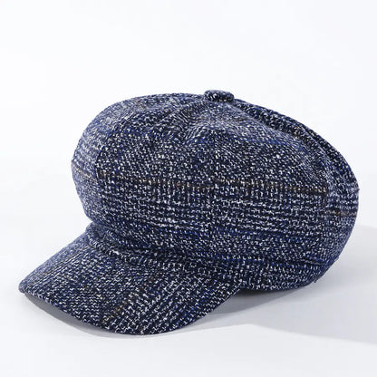 Thickened Plaid Woolen Octagonal Women's Cap