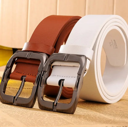 Black Leather Belt with Brown Buckle for Men