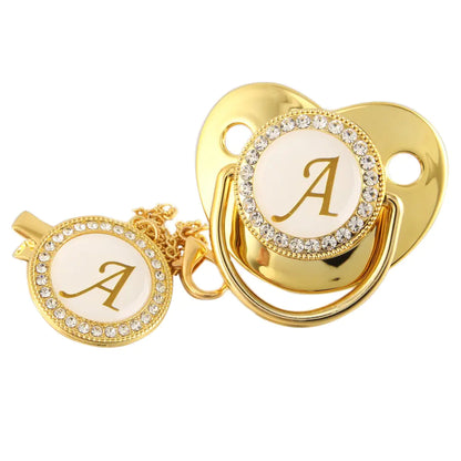 Luxury Gold Diamond Pacifier with Alphabet and Chain