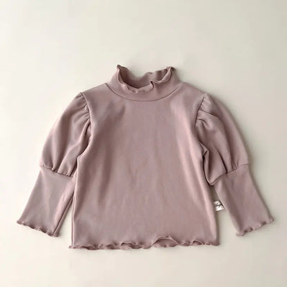 High Collar Long Sleeve Cotton T-shirt for Baby Girls