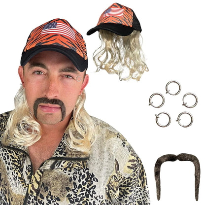 80s Punk Cosplay Tiger King Wig Hat for Men