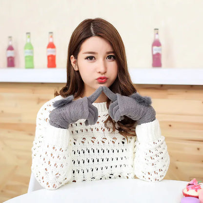 Cashmere Rabbit Fur Touchscreen Gloves for Women