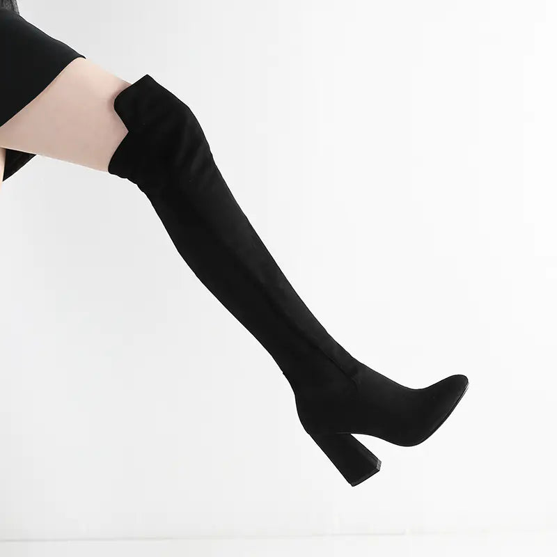 Chunky Heeled Over-the-Knee Suede Boots