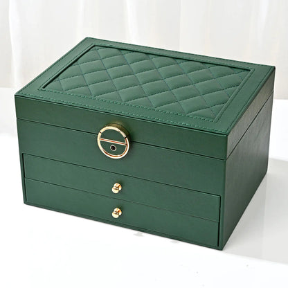 Luxury Diamond Pattern 3-Layer Jewelry Box with Lock