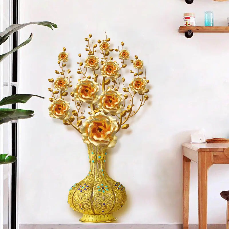 Golden Vase Wall Sticker - Flower Art Decor 1pc