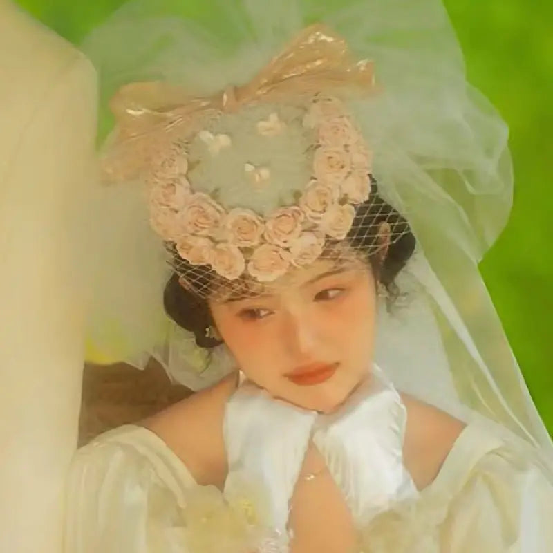Vintage Pink Floral Bridal Hat Hair Accessory