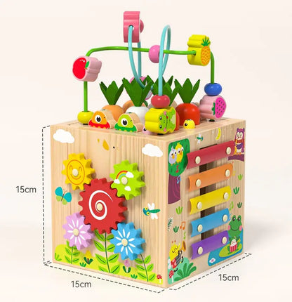 Wooden Multifunctional Puzzle Beads Treasure Box for Kids