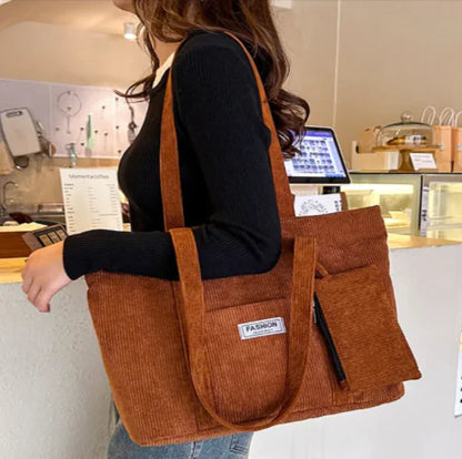 Corduroy Shoulder Bag with Mini Purse