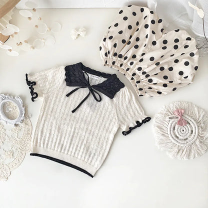 Cute Contrast Color Knit Sweater for Baby Girls