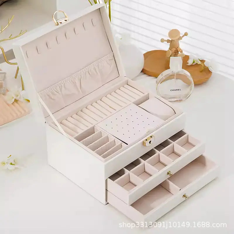 Luxury Jewelry Box with Multi-Function and Lock (3 Layers)