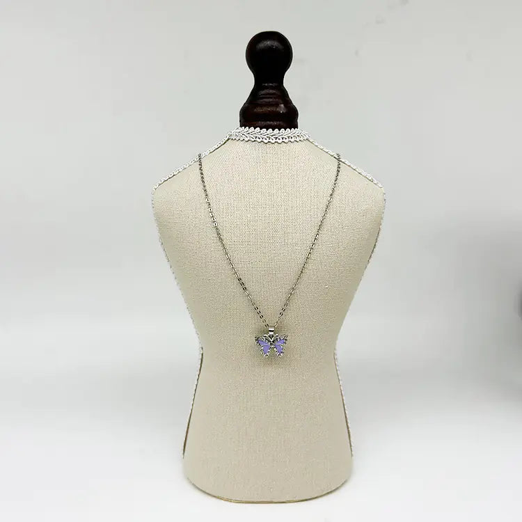 Solid Wood Necklace Display Stand with Burlap (Vintage)