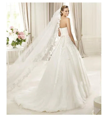 Lace Edge Long Train Bridal Veil for Weddings
