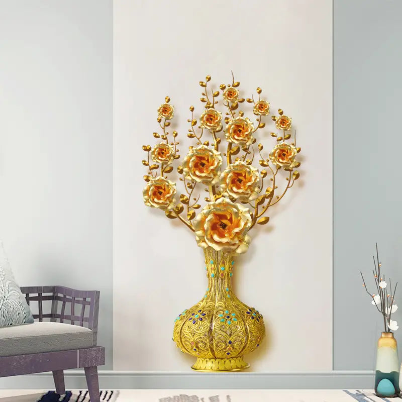 Golden Vase Wall Sticker - Flower Art Decor 1pc