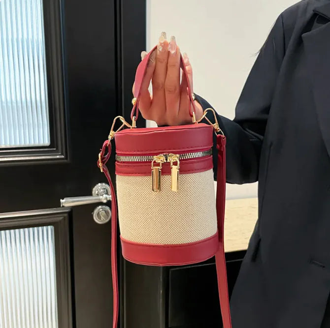 Leopard Print Contrast Color PU Leather Bucket Bag for Women - Urban Style Shoulder Handbag