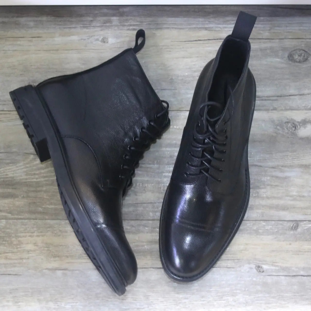 Black Round Toe Formal Leather Boots for Men