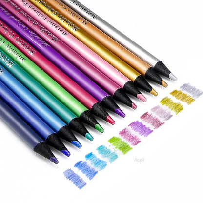 12 Colors Metallic Colored Pencils Art Supplies Set