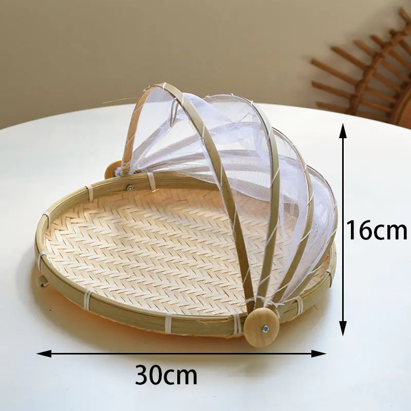 Bamboo Food Cover and Drain Basket for Kitchen Use