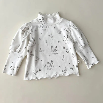 High Collar Long Sleeve Cotton T-shirt for Baby Girls