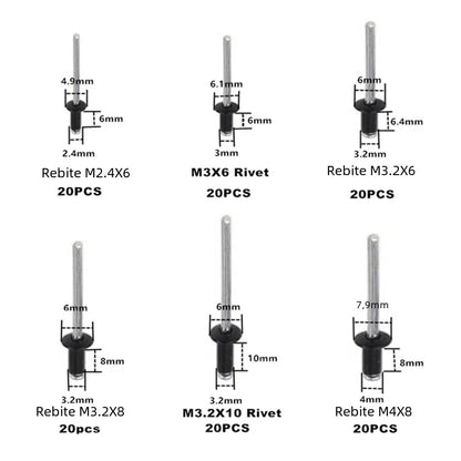 120PCS Black Aluminum Pop Rivets Set M2.4 M3.2 M4