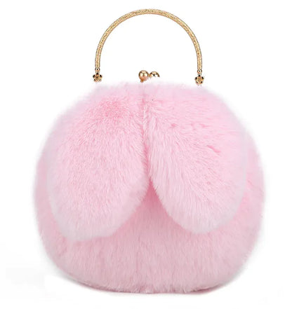 Plush Chain Ear Handbag for Kids – Cute Cartoon Faux Fur Shoulder Bag