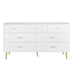 Seven Drawers Large Chest Of Drawer Cabinet With Golden Handle And Golden Legs White Color