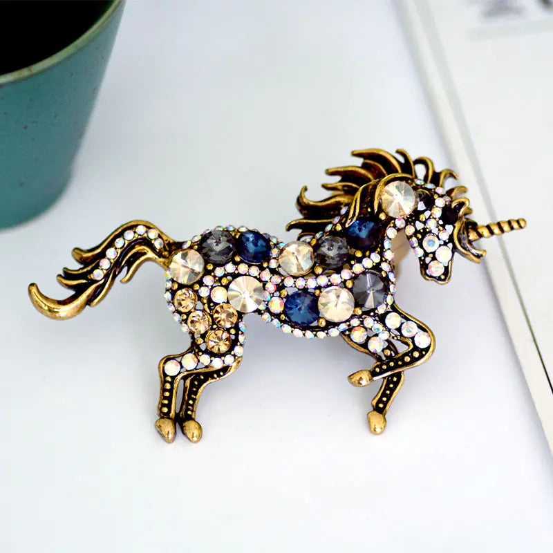 Stylish Korean Unicorn Brooch with Rhinestones (2 Colors)