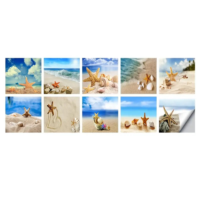 10pcs Waterproof Beach Seascape Tile Stickers