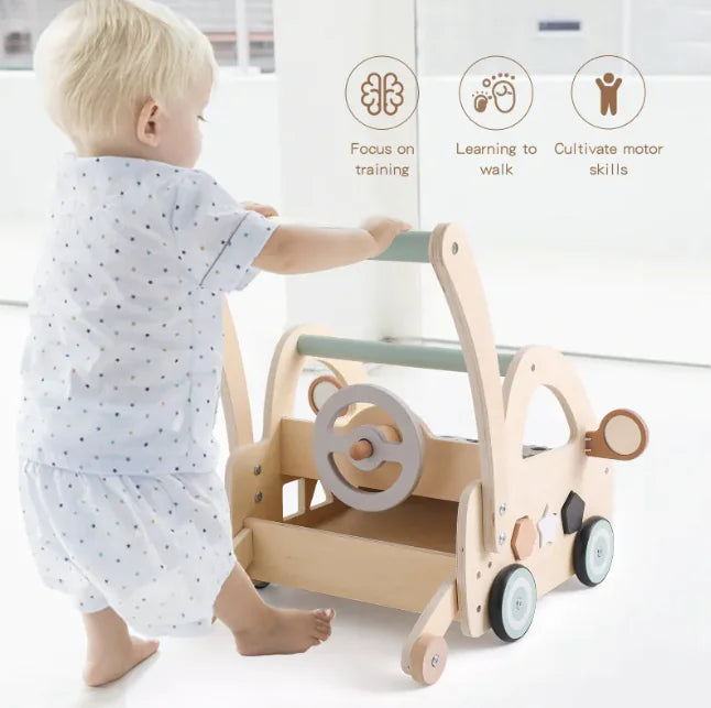 Children's Wooden Puzzle Multi-functional Walker for Toddlers