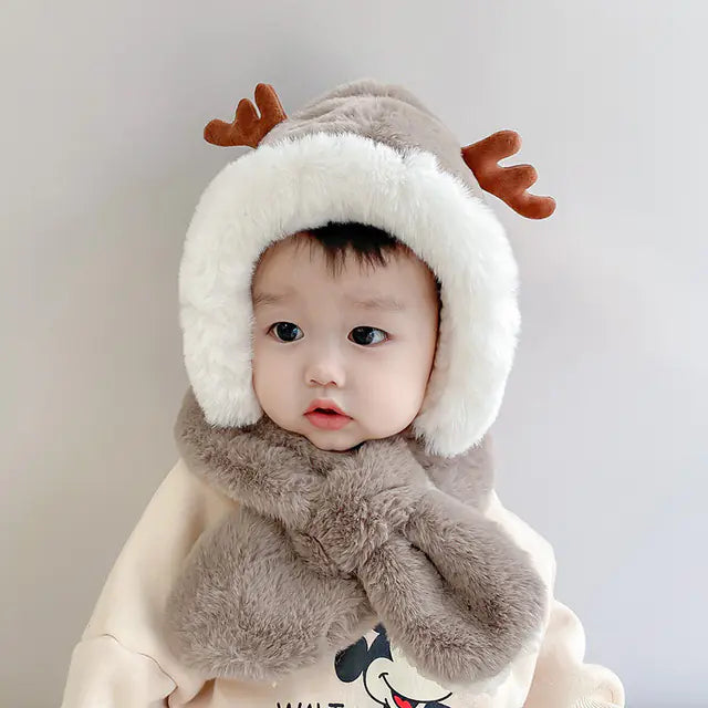Soft Cartoon Winter Hat and Scarf Set for Kids
