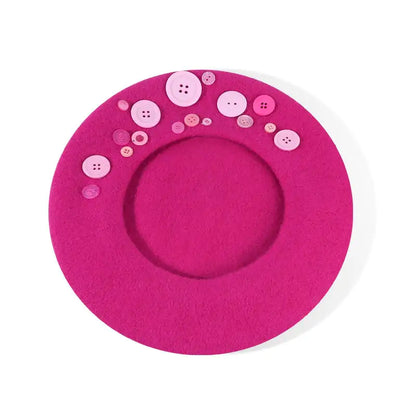 "Personalized Yupi Wool Beret with Colorful Buttons"