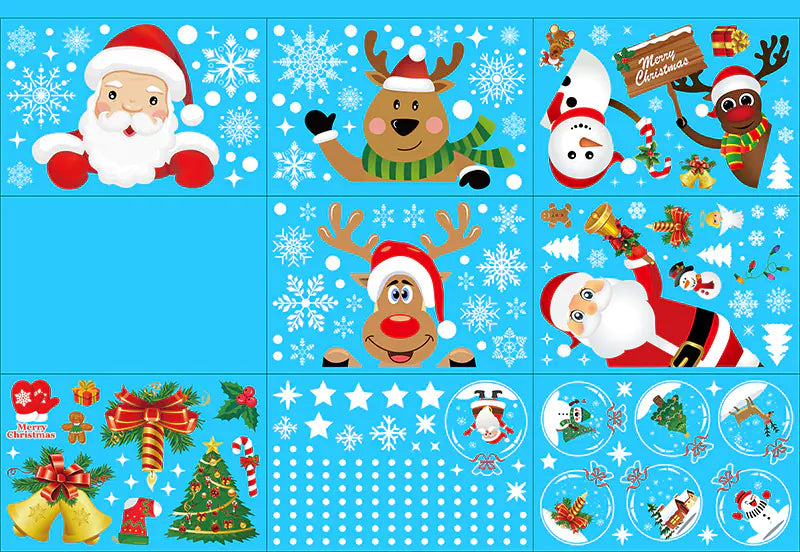 Christmas Static Window Stickers - Snowflakes & Santa Decor