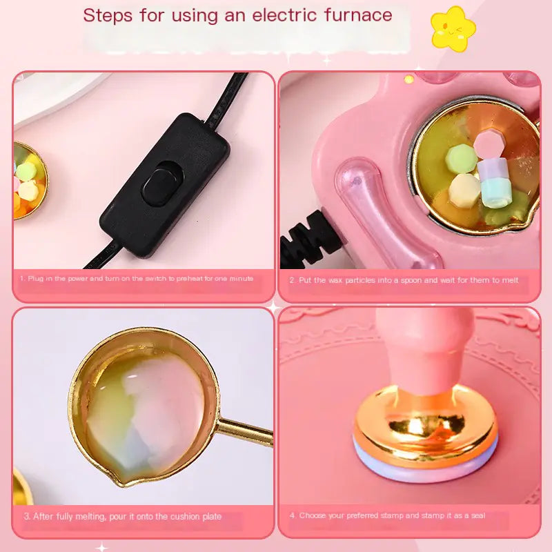 Vintage Wax Seal Kit with Cat Paw Melting Pot (Pink)