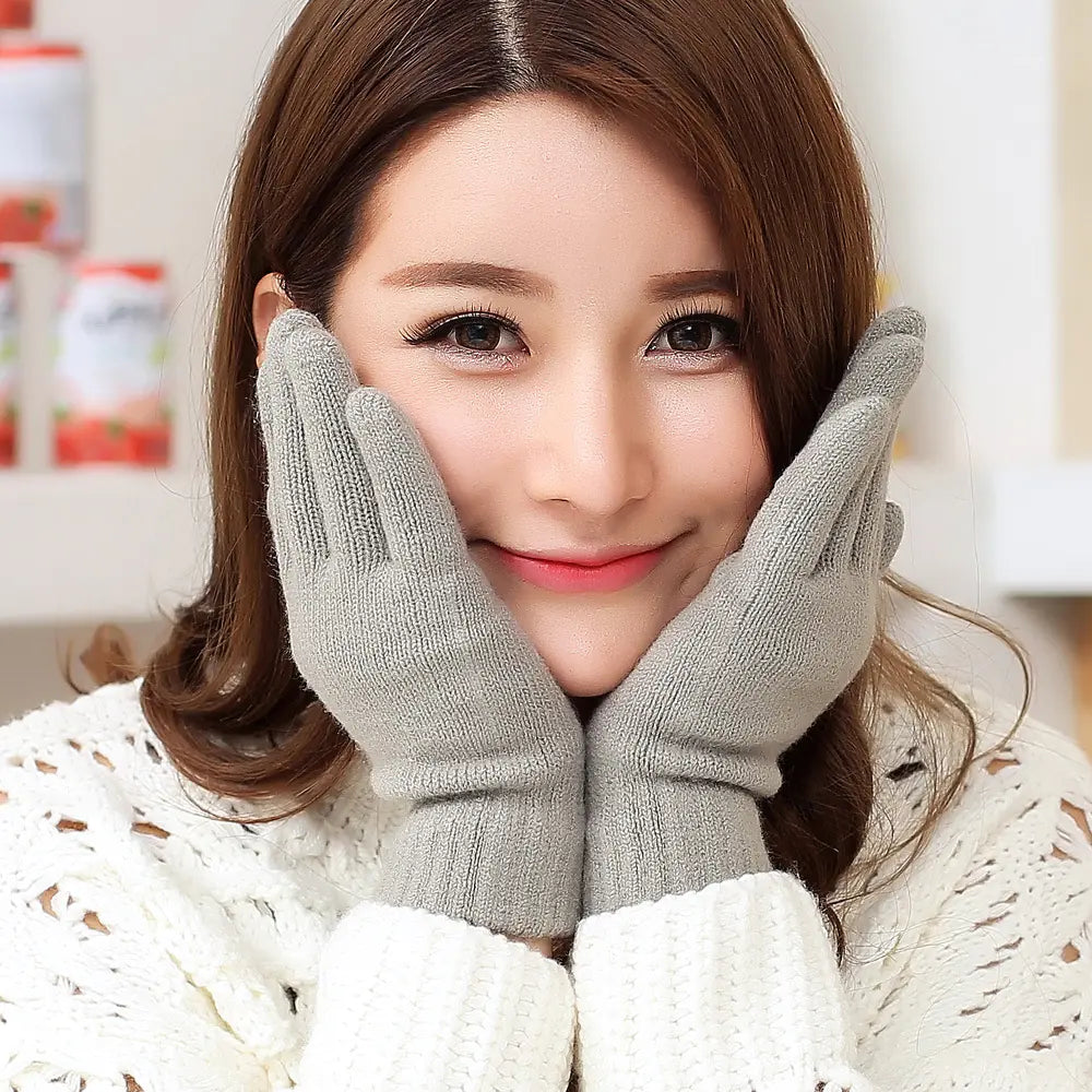Cashmere Rabbit Fur Touchscreen Gloves for Women