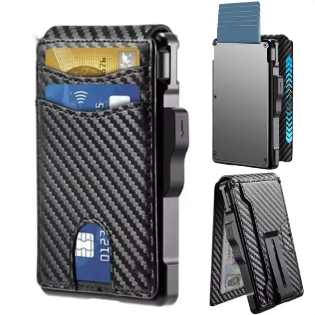 Men's RFID Protected Metal Magnetic Flip Card Holder Wallet