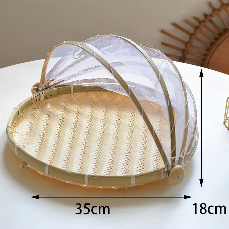 Bamboo Food Cover and Drain Basket for Kitchen Use