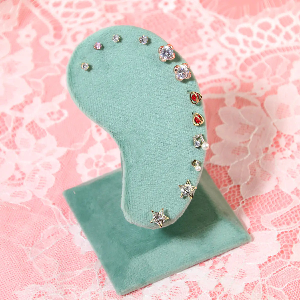 Jewelry Display Stand with Green Velvet for Earrings