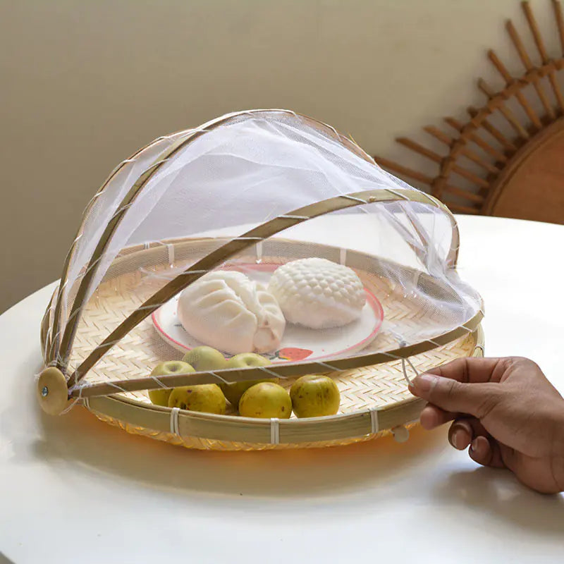 Bamboo Food Cover and Drain Basket for Kitchen Use