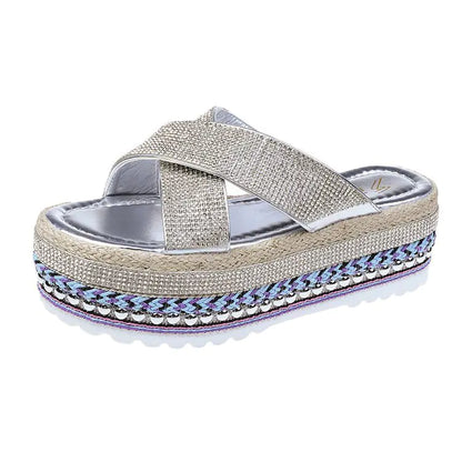 Rhinestone Waterproof Platform Toe Women's Slippers