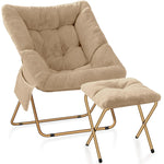 Kasunpul Comfy Saucer Chair Foldable Living Room Chairs Soft Faux Fur Lounge Chair for Bedroom Reading Chairs for Adults Kids X-Large (Beige)