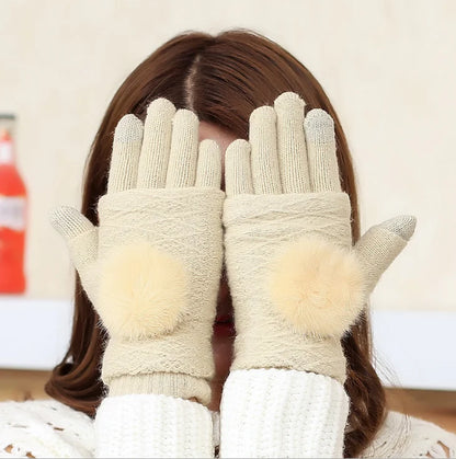 Cashmere Rabbit Fur Touchscreen Gloves for Women