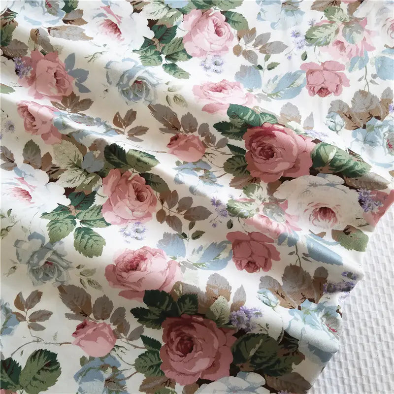 Pastoral Floral Twill Cotton Fabric for DIY Weaving