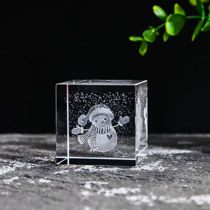 Crystal Cube with Inner Carving of Moon and Clouds