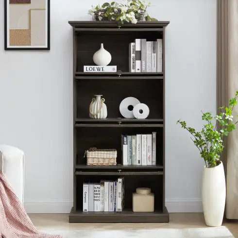 Glass Display Cabinet 4 Tier Glass Display Cabinet Storage Curio Cabinet With Flip Up Glass Doors, Collectors Showcase Toy  Organizers Rack, Bookcase For Living Room BRO