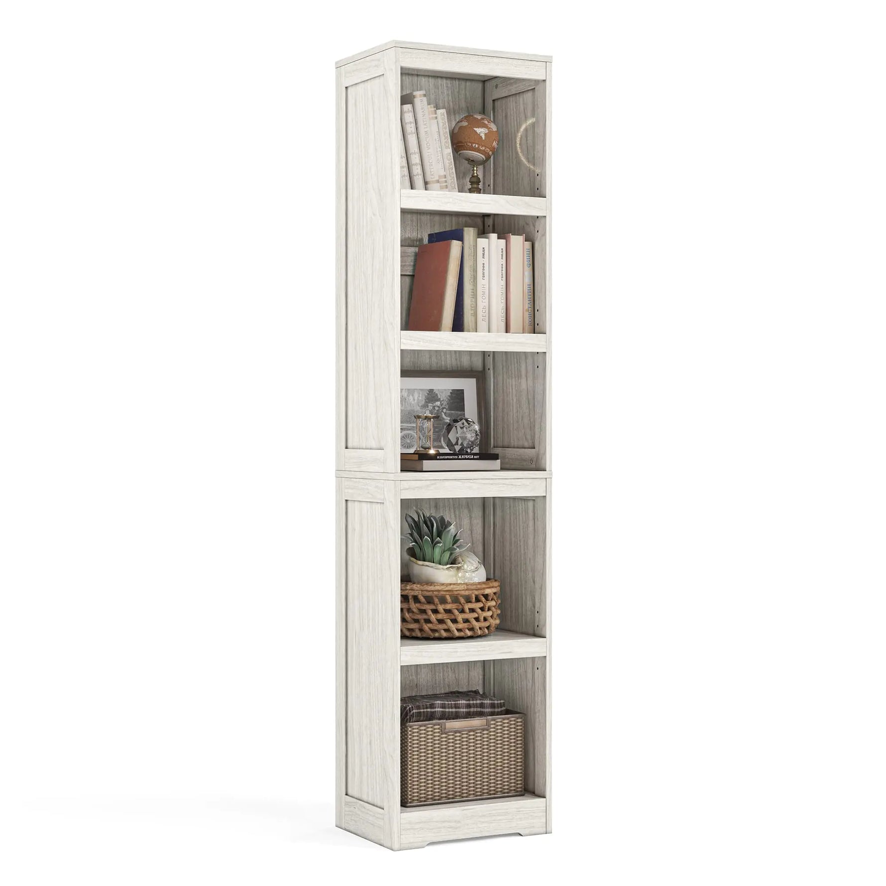 LINSY HOME 5-Shelf Bookcase Narrow Bookshelves Floor Standing Display Storage Shelves 68 in Tall Bookcase Home Decor Furniture for Home Office Living Room Bed Room - White Oak