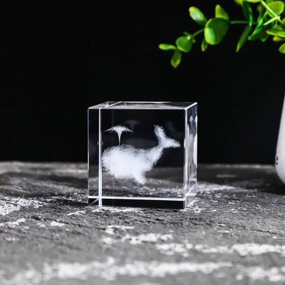 Crystal Cube with Inner Carving of Moon and Clouds
