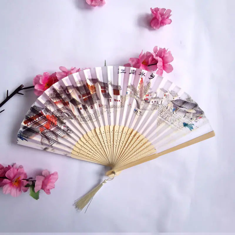 Traditional Chinese Women's Folding Bamboo Silk Fan