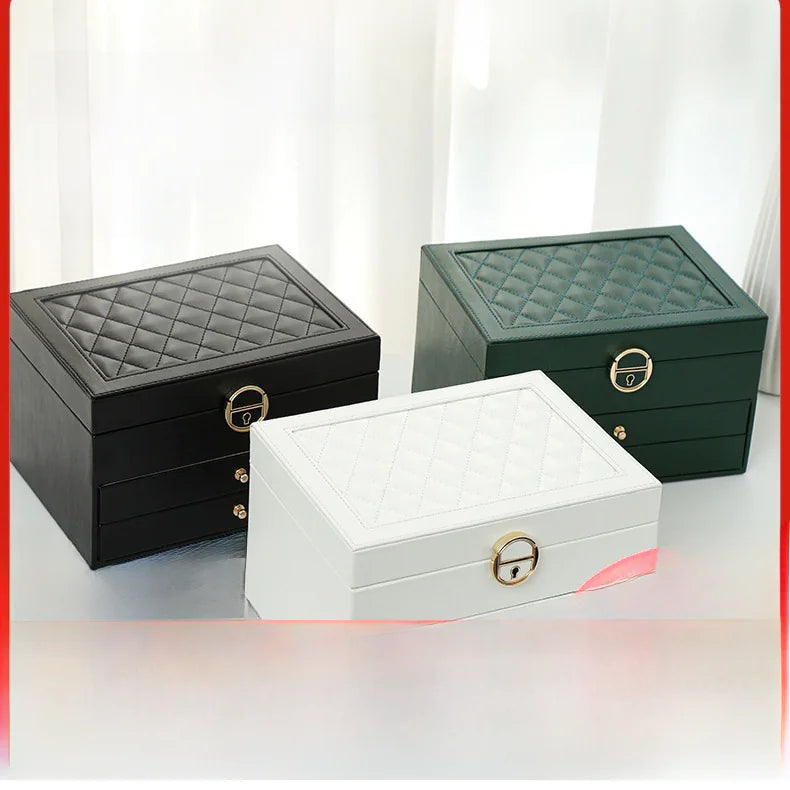 Luxury Jewelry Box with Multi-Function and Lock (3 Layers)