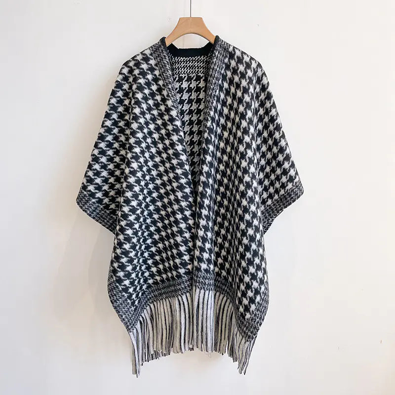 UK Plaid Korean Style Cape Scarf for Women Fall 2023